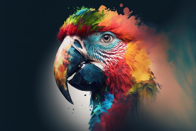 Contemporary abstract artwork double exposure macaw of and forest