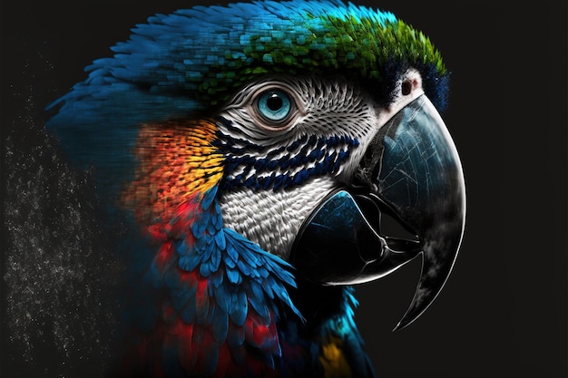 Contemporary abstract artwork double exposure macaw of and forest