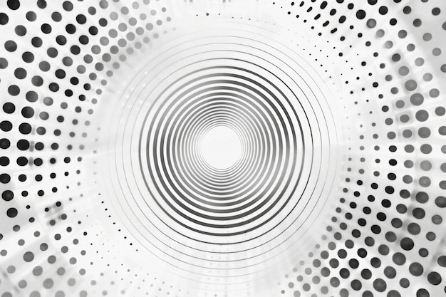 Photo contemporary abstract design with white and gray concentric circles and halftone dots radial pattern