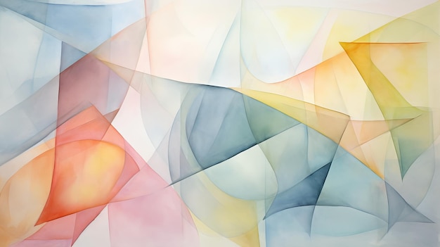 Contemporary Abstract Watercolor Painting With Brightly Colored Geometric Shapes