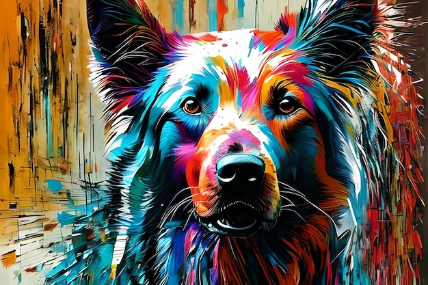 Contemporary acrylic painting fine art illustration of abstract close up of a dog face artistic print digital art Oil painting watercolor painting