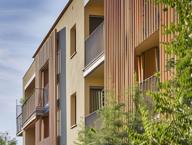 Contemporary Apartment Exterior with Wooden Slats