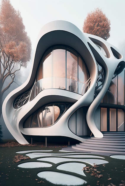 Contemporary architect designed modern house Flowing curved structure Generative ai