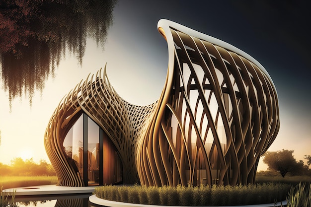 Contemporary architect designed modern house Flowing curved structure Generative ai