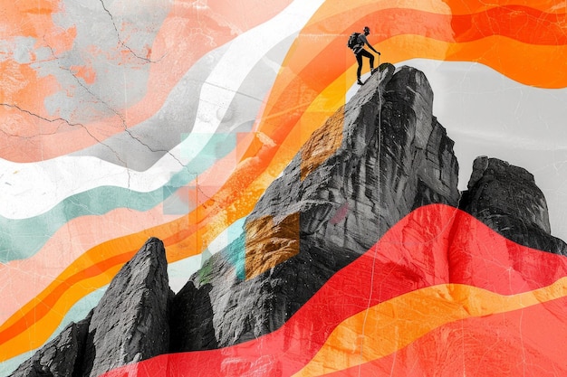 Contemporary Art Collage Climber on Mountain Essence