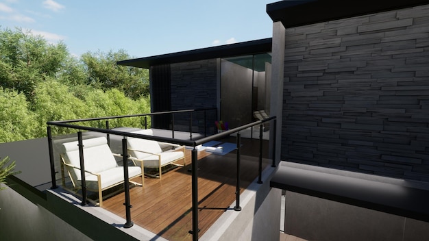 Contemporary Balcony With Outdoor Chair And Yoga Mat