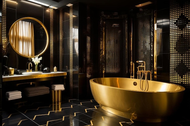 Contemporary bathroom with gold accents