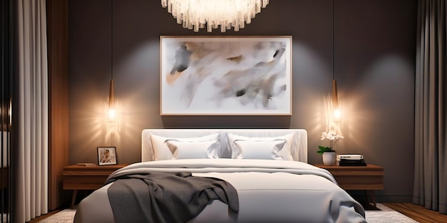 A contemporary bedroom with plush bedding and elegant decor showcasing a sleek and minimalist design