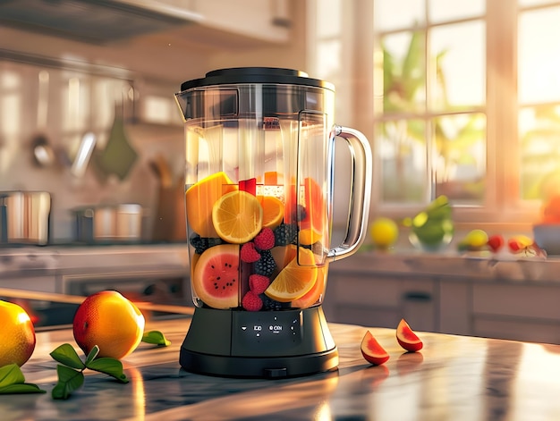 Contemporary blender brimming with vibrant fruits Ai generated