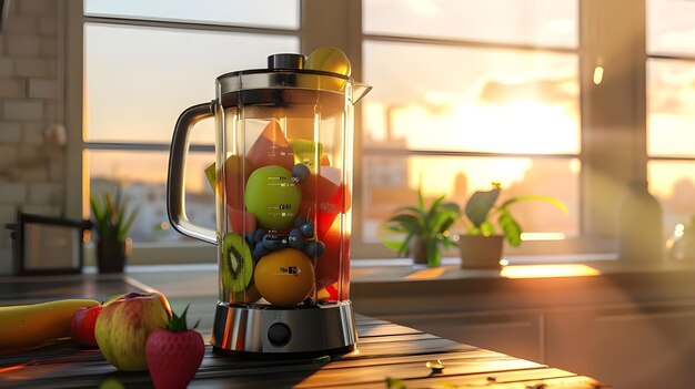 Contemporary blender brimming with vibrant fruits Ai generated