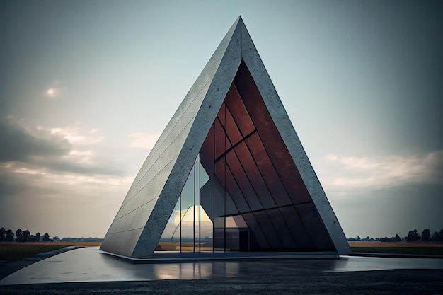 Contemporary building triangle shape design exterior of stone and glass