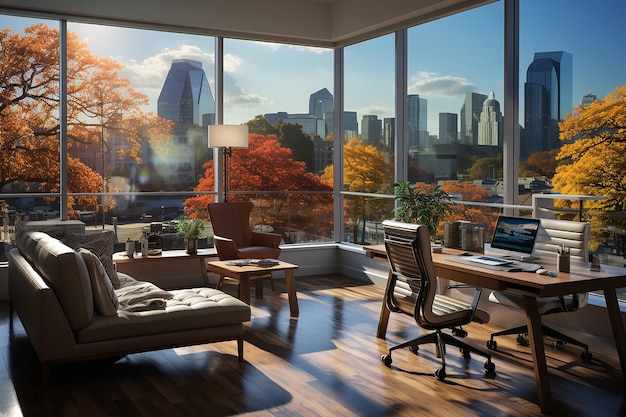 Contemporary Collaborative Workspace with City View