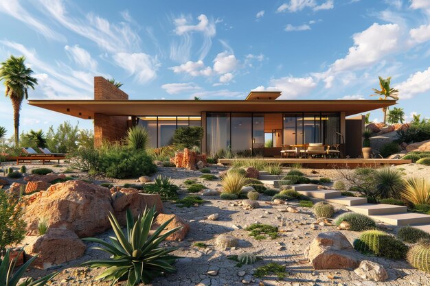 Contemporary Desert Retreat with Afternoon Blue Sky