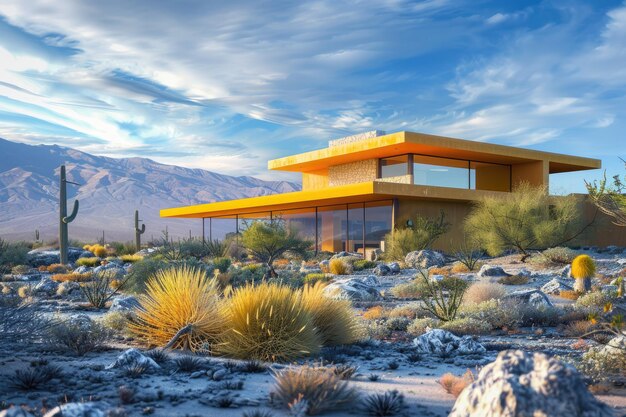 Contemporary Desert Retreat with Afternoon Blue Sky