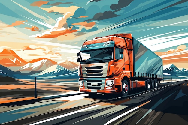 A contemporary European lorry in motion on the freeway Generative Ai