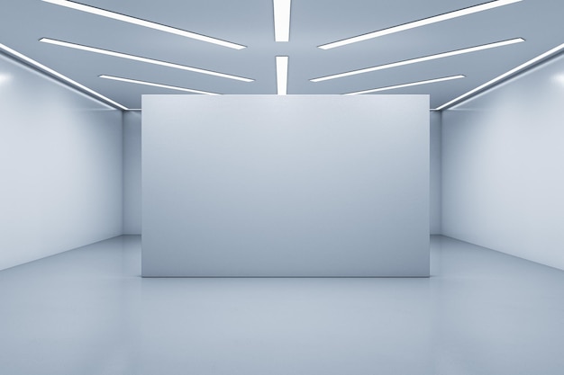 Photo contemporary exhibition hall interior with empty mock up place on white wall 3d rendering