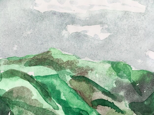 Contemporary Geometric Sketch. Asian Hiking Rocky Background. Green and Grey Mountain Illustration. Stylized Japanese Watercolor Mountains. Fun Himalayas. Watercolour Korea Print.