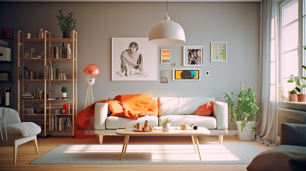 Contemporary Interior Design Background Scandinavian Living Room Generative AI