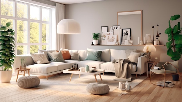 Contemporary Interior Design Background Scandinavian Living Room Generative AI