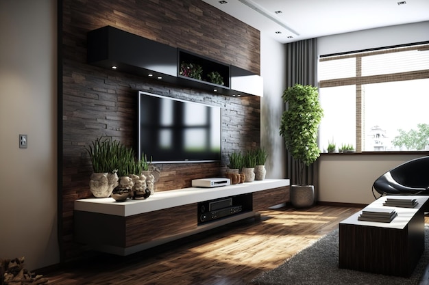 Contemporary interior design for the living room with a television