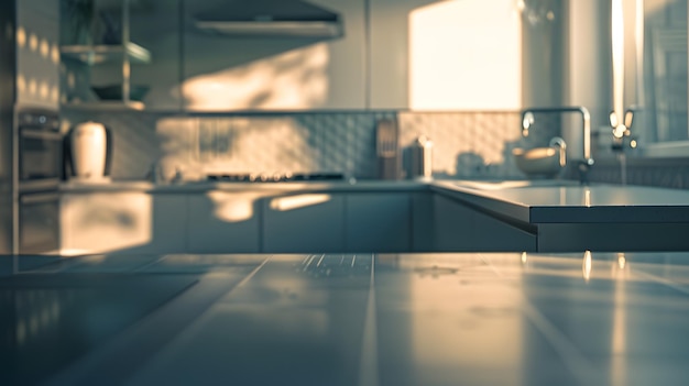 Contemporary interior of kitchen with empty room Generative AI