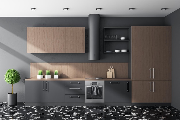 Contemporary kitchen interior with furniture