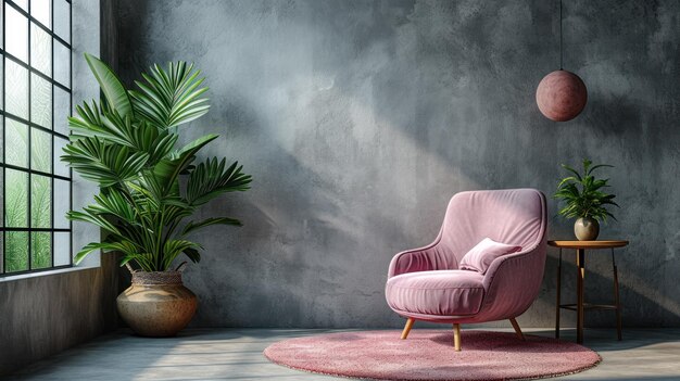 Contemporary living room design featuring a stylish lavender armchair for a touch of elegance