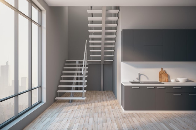 Contemporary loft kitchen interior