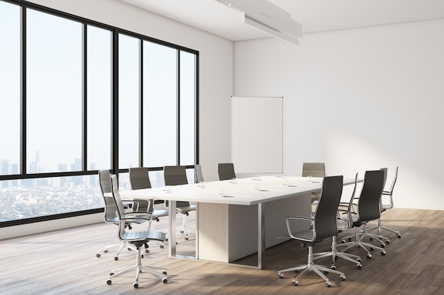 Contemporary meeting room with presentation board