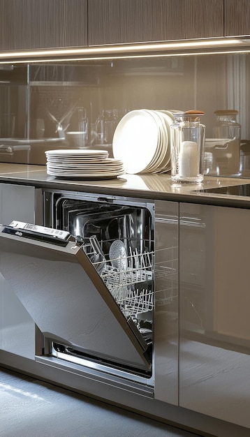 Contemporary Micro Apartment Kitchen Featuring Ultra Compact Integrated Dishwashing Machine for Efficient Living