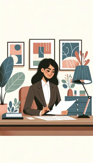 Contemporary Middle Eastern Businesswoman Reviewing Documents at Desk AI Generated