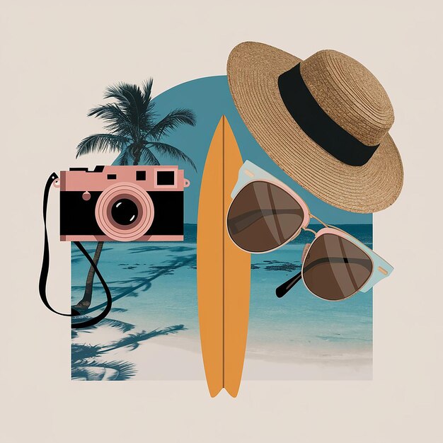 Photo contemporary minimal art collage retro beach style lover