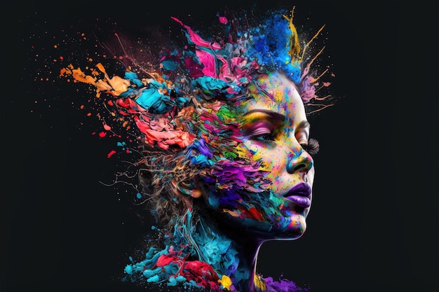 Contemporary modern abstract art woman with vivid color explosion