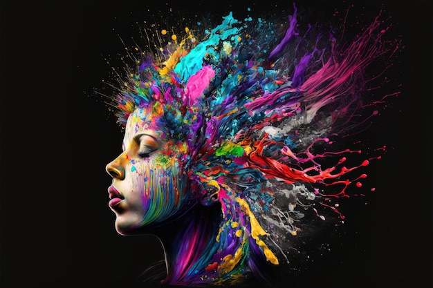 Contemporary modern abstract art woman with vivid color explosion