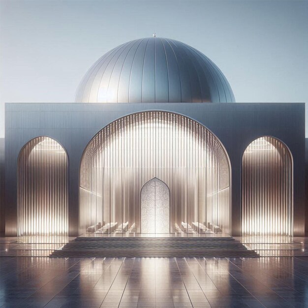 Photo contemporary mosque with brushed steel and translucent panels