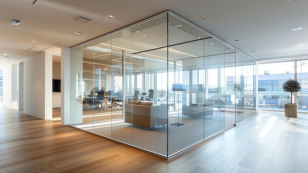 Photo contemporary office interior with glass partitions