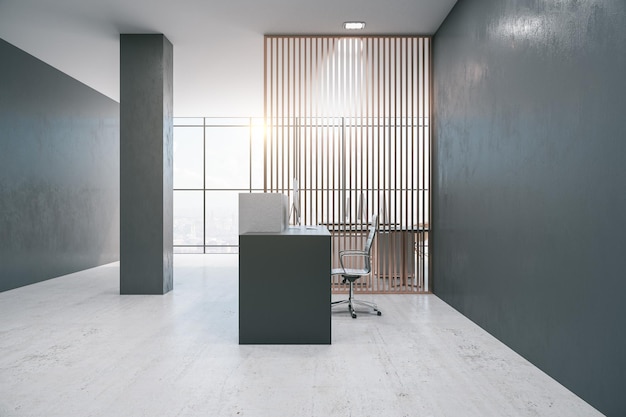 Contemporary office lobby interior with reception desk