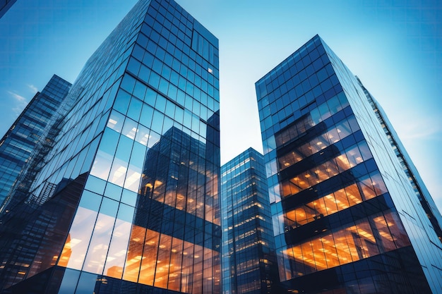 Contemporary Office Towers With Glass Facades Symbolizing Financial And Economic Foundations