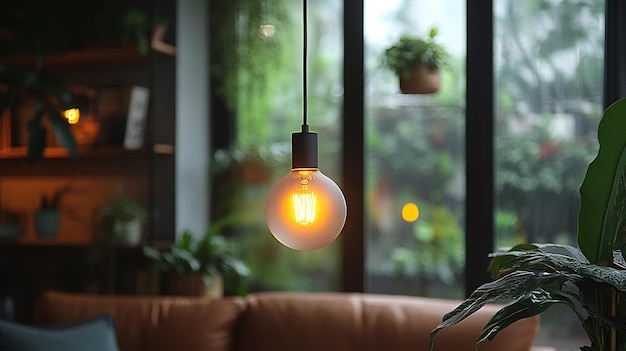 Photo contemporary pendant lamp named glacier beam feature glowing bulb inside frosted glass fixture soft