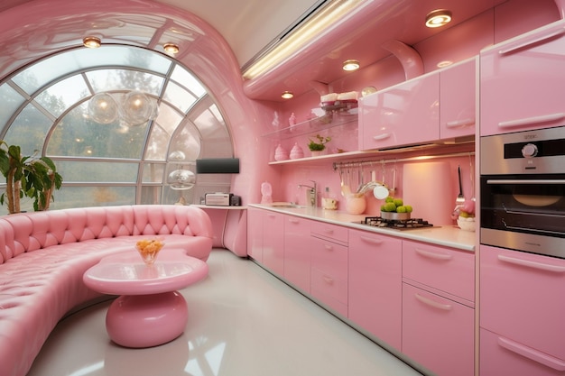 Contemporary Pink Kitchen Interior Generative AI