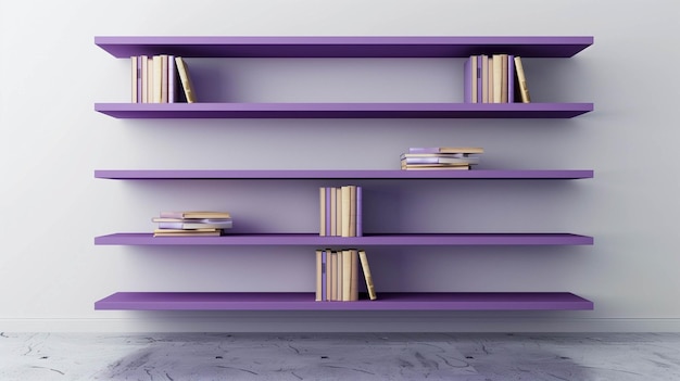 Photo contemporary purple bookshelf with a sleek minimalist look plain light with ample copy space