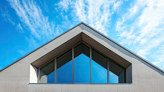 Contemporary roof design with sharp angles and bright sky