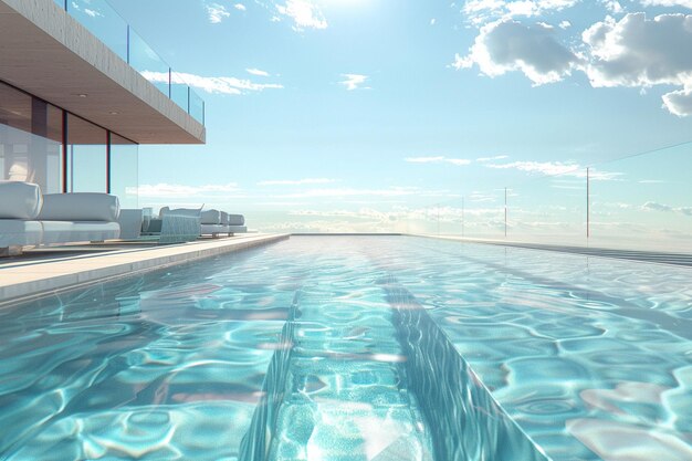 Contemporary rooftop pool with a glass edge