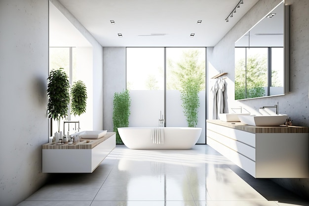 A contemporary roomy bathroom with a minimalist decor a concrete