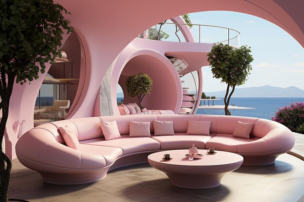 Contemporary RoseColored Dwelling Featuring a Circular Design