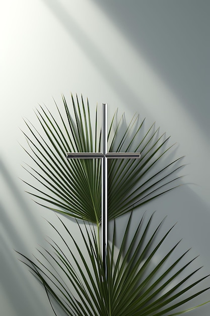 Photo contemporary sacred cross made of sleek metal rods and adorn cross palm sunday photo christian art