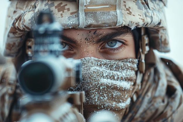 Photo contemporary special operations trooper with rifle on white background army and military concept