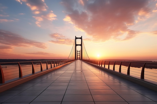 Contemporary suspension bridge at sunset minimalist style background with empty space for text