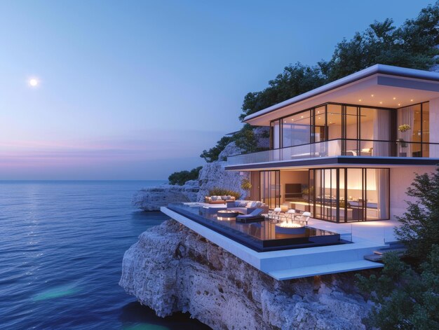 A contemporary villa perched on a cliff overlooking the ocean