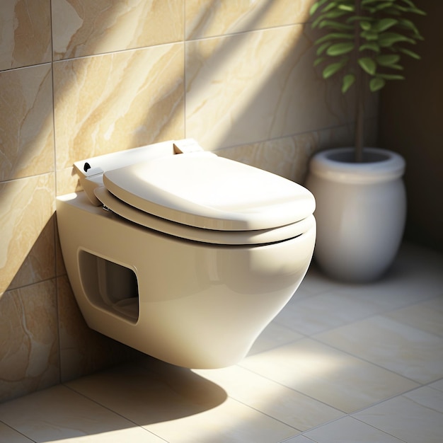 Contemporary WallMounted Toilet with White Closed Seat A Touch of Luxury Generative AI